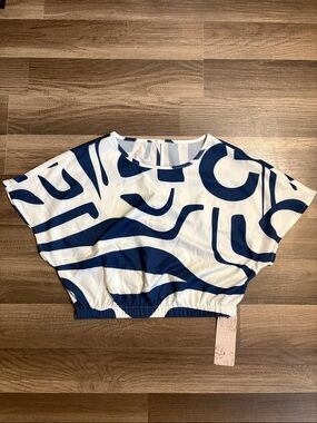 NWT Navy & White Crop Top with Elastic Hem